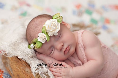 Mini Kona Newborn Floral Crown • Newborn Flower Crown • Simple Crown • Bohemian Crown • Ivory Floral Crown • Dainty Floral Crown | READY TO SHIP • by Sew Trendy