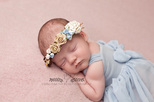 Mini Estelle Newborn Floral Crown • Newborn Flower Crown • Simple Crown • Bohemian Crown • Ivory Floral Crown • Dainty Floral Crown | READY TO SHIP • by Sew Trendy